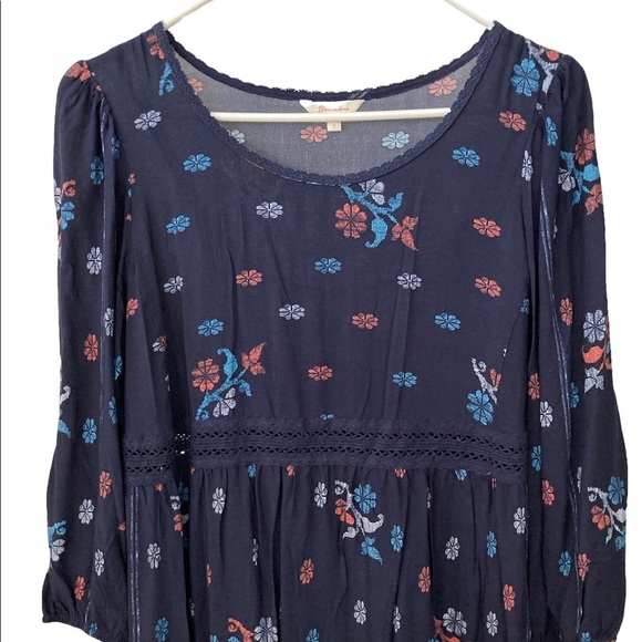 Floral Dark Blue 3/4 Sleeves Small/Medium Mini Dress BNWT - Picture 3 of 6